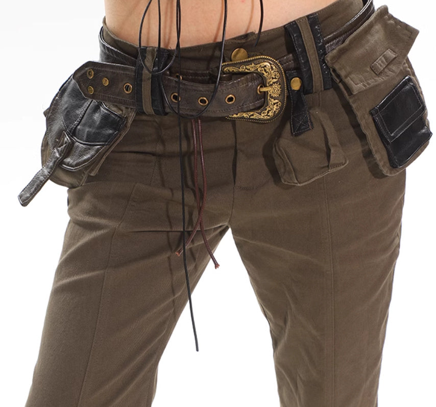 Black Weila Slimming Washed Denim Army Green Design Sense Bell-bottom Pants