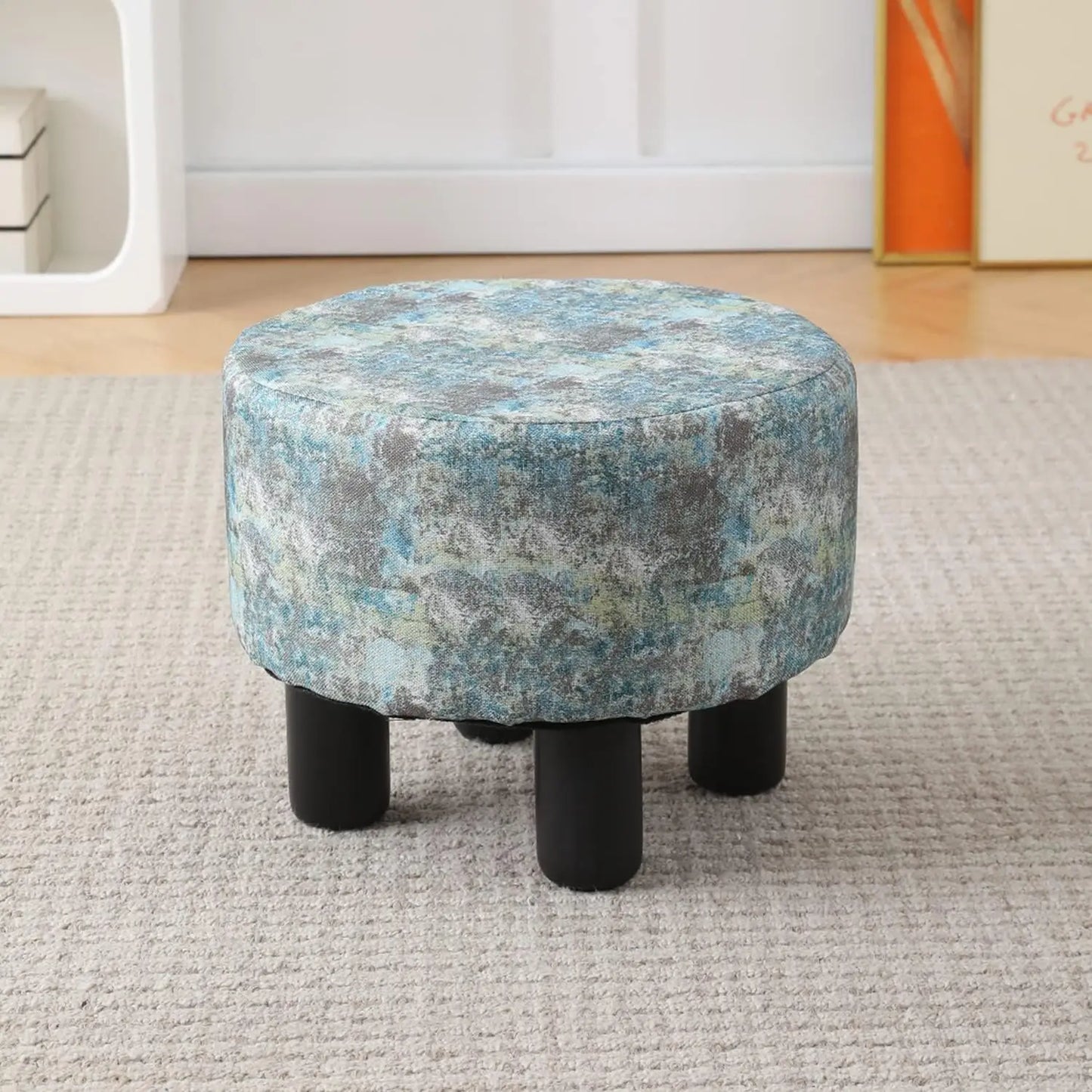 Cpintltr Foot Stool Linen Ottoman Round Footstool For Couch Desk Soft Step Stool Padded Foot Rest With Non-Skid Pine Legs