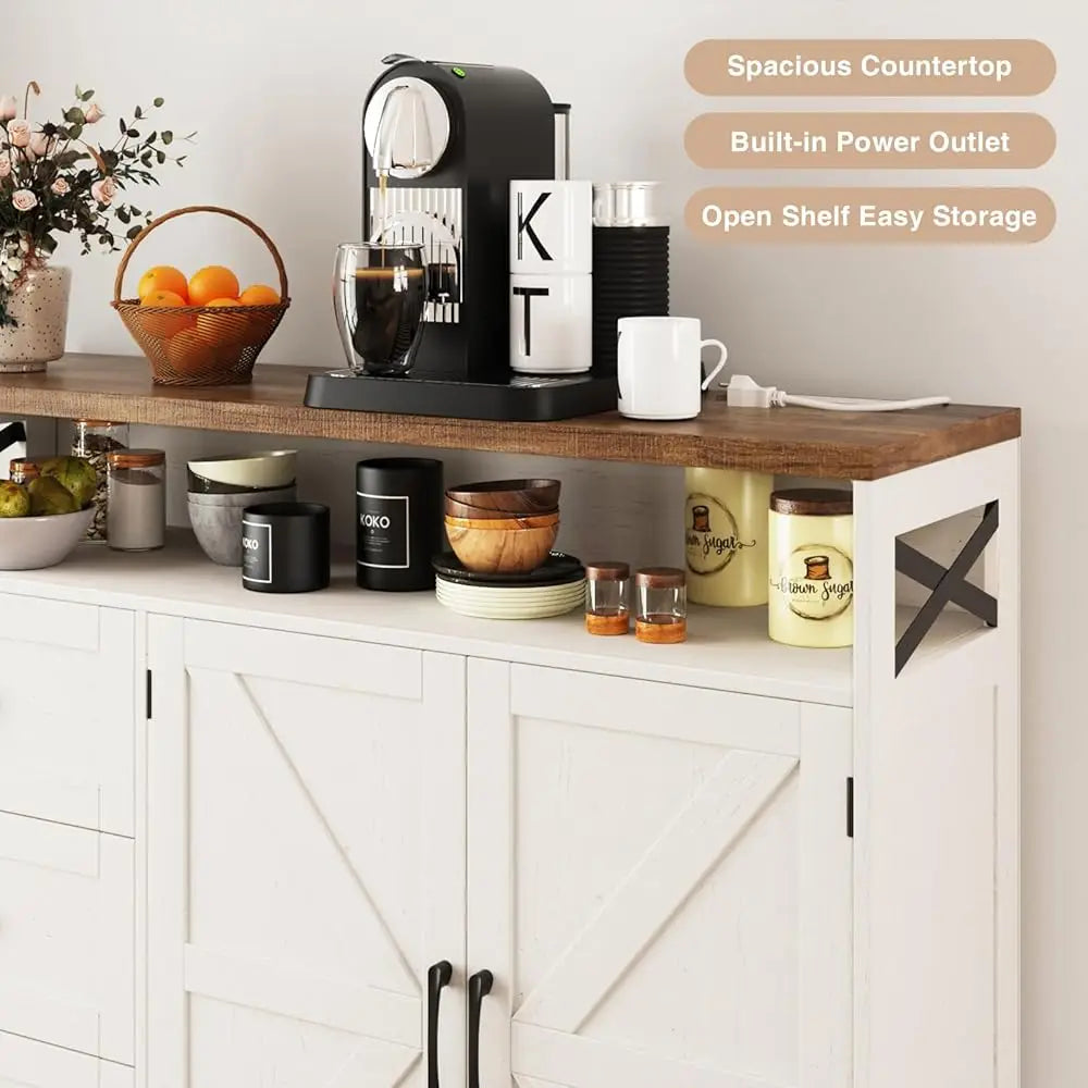 47"" Antique White Storage Cabinet With Doors And Drawers, Farmhouse Sideboard Buffet Cabinet With Storage, Kitchen Pantry
