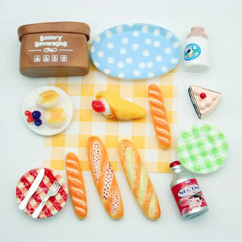 1Set Dollhouse Mini Breakfast Play Dim Sum Bread Jam Plate Model Miniature Kitchen Cooking Baking Model DIY Doll Accessories