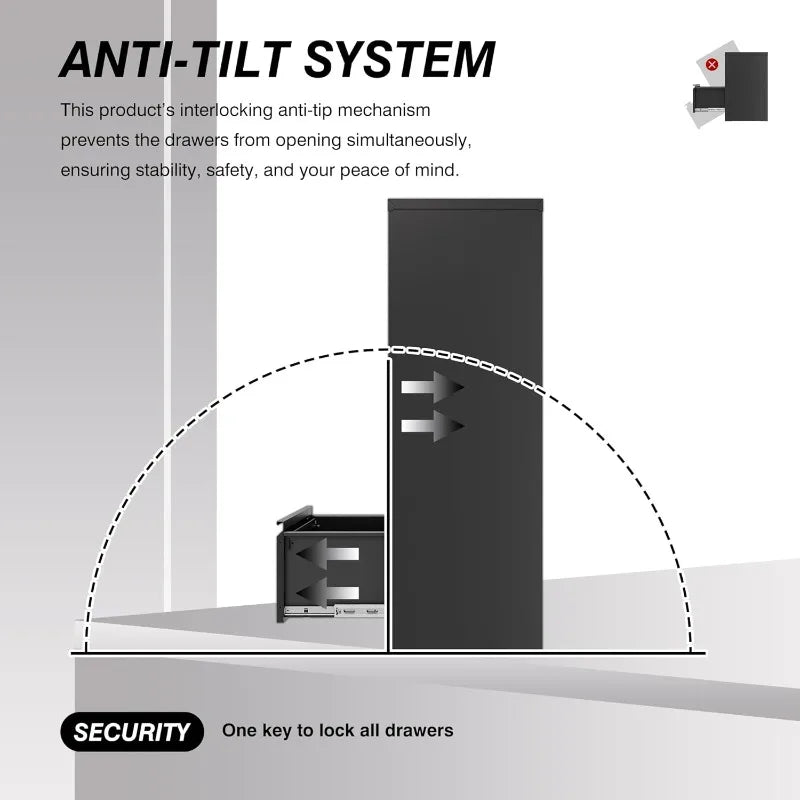 4 Drawer File Cabinet with Lock, Vertical Small Filing Cabinet Steel Lockable Storage Cabinets, 4 Drawer-15"W Black