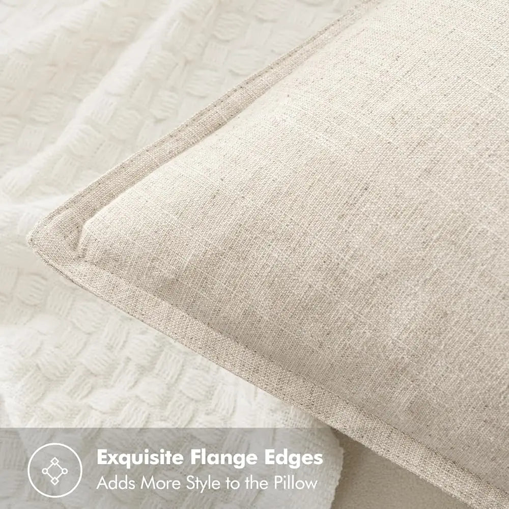 Decorative Linen Pillow Covers 24X24 H Natural Beige Boho Farmhouse Neutral Couch Throw Pillows For Bed Pa Of 2 Accent
