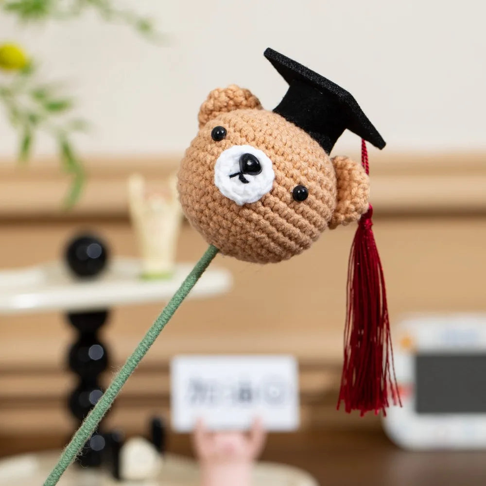 Doctoral Hats Graduation Knitted Flower Artificial Woven Hand Woven Yarn Crochet Flower Bouquet Fake DIY Knitted Flower