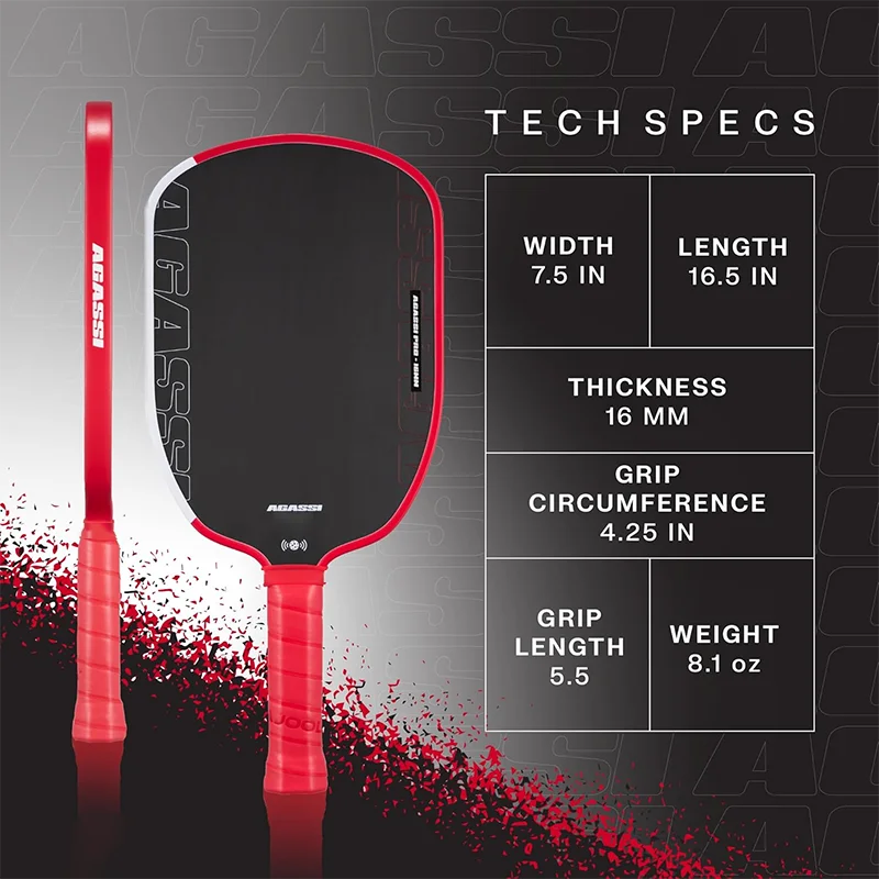 2025 Agassi Pro Shape Tfp Foam 16mm Thickness Gen4 Core Thermoformed Toray T700 Carbon Fiber Pickleball Paddle