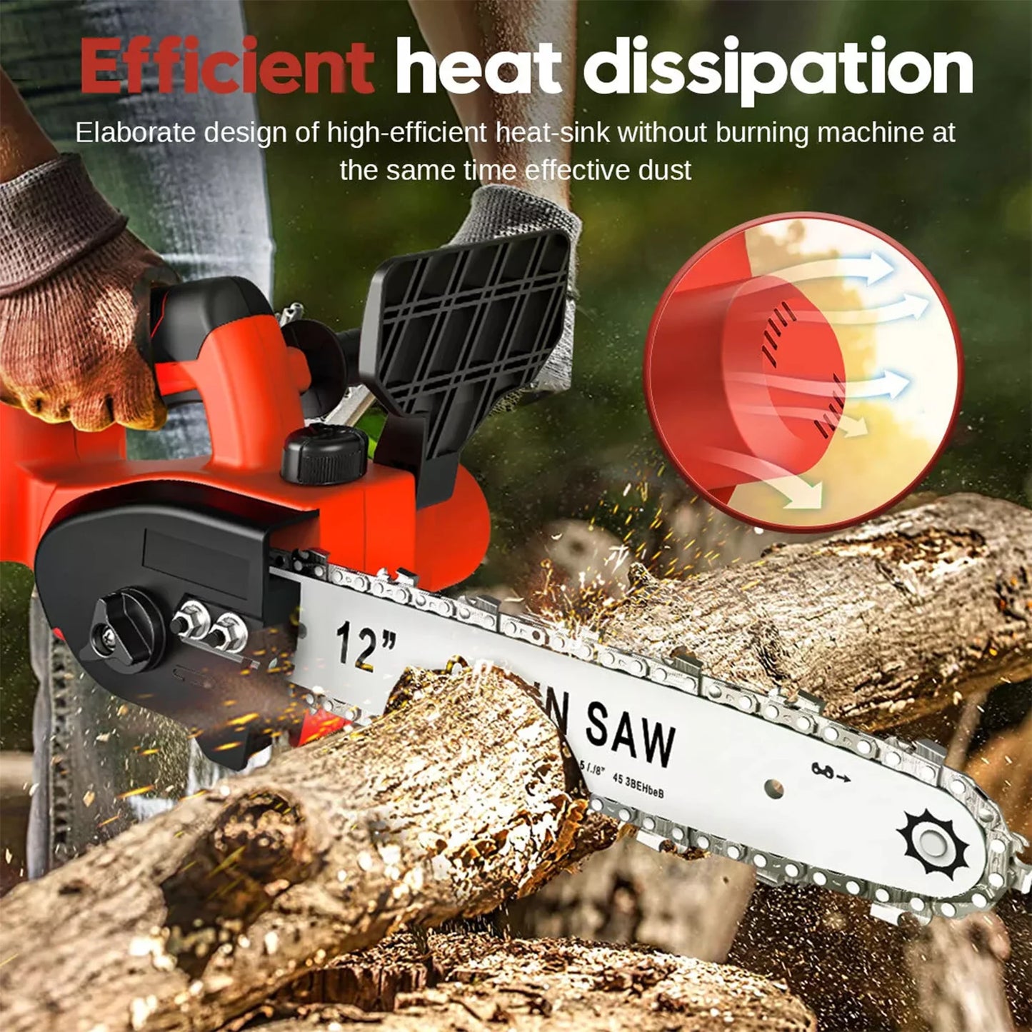 12in Electric Chainsaw Cordless Handheld Brushless Wood Cutter Chainsaw +Battery