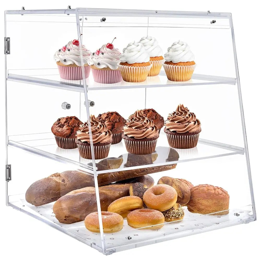 3 Tier Premium Clear Acrylic Bread Box, Professional-Grade Retail Bakery Pastry Display Case With Removable Trays And Magnetic