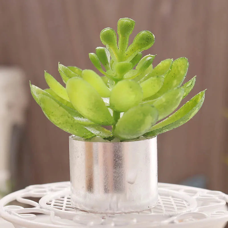 1pcs Mini Plant Gold Silver Flowerpot Miniature Simulation Succulent Plants Toy Play Dollhouse Room Garden Art Accessories