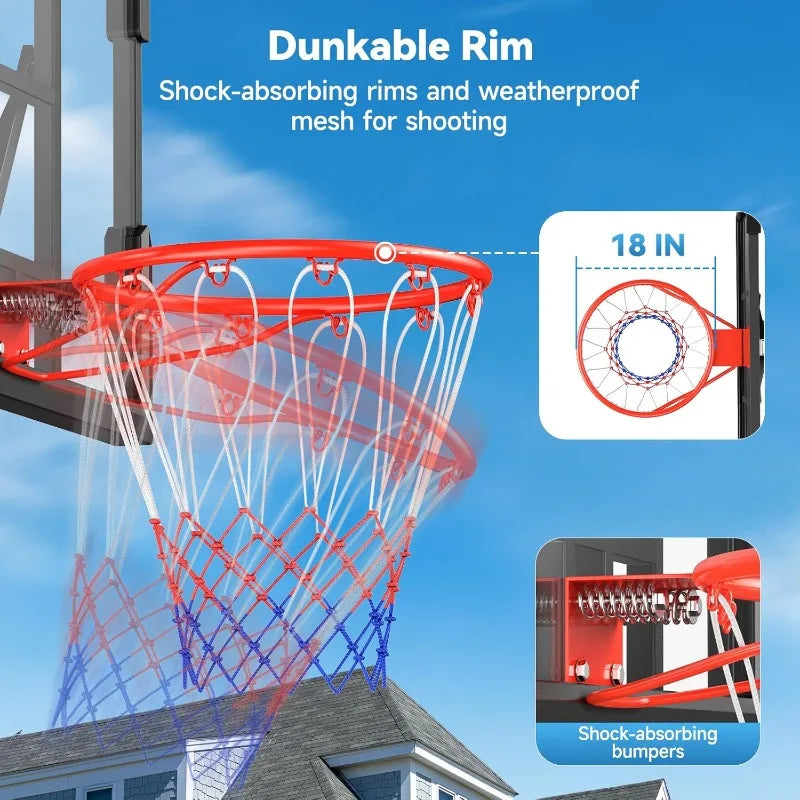 Basketball Hoop System with 44" Shatterproof Backboard – Adjustable Height 5.25FT to 10FT, Ideal for Youth, Teens, and Adults