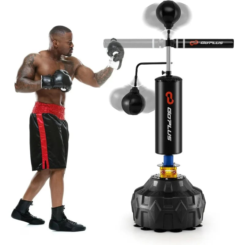 Goplus Boxing Speed Trainer, Freestanding Punching Bag 360° Spinning Bar with 2 Reflex Speed Balls, Shock Absorbers,