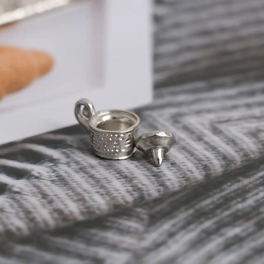 1set Mini Silver Simulation Plated Tea Cup Set Teapot Model Dollhouse Miniature Home Kitchen Decor Funny Play Accessories