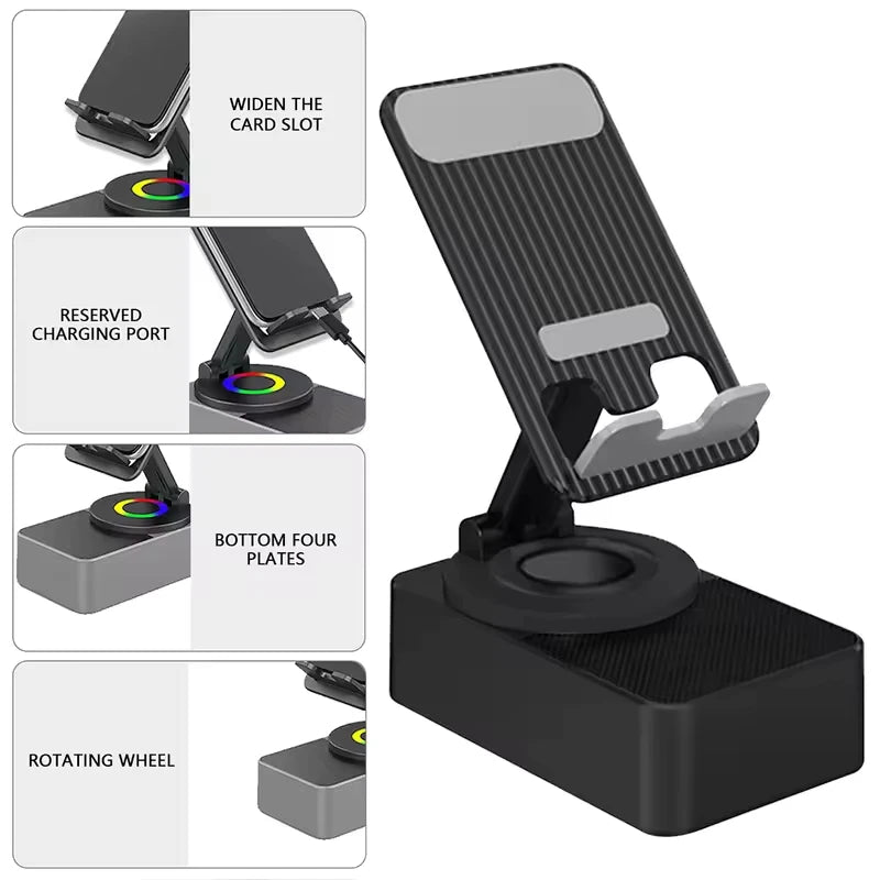 3 in 1 Phone Holder Collapsible Speaker Bluetooth Sound Box Portable 360 Degree Rotation Stand Power Bank for iPad Cell Phone