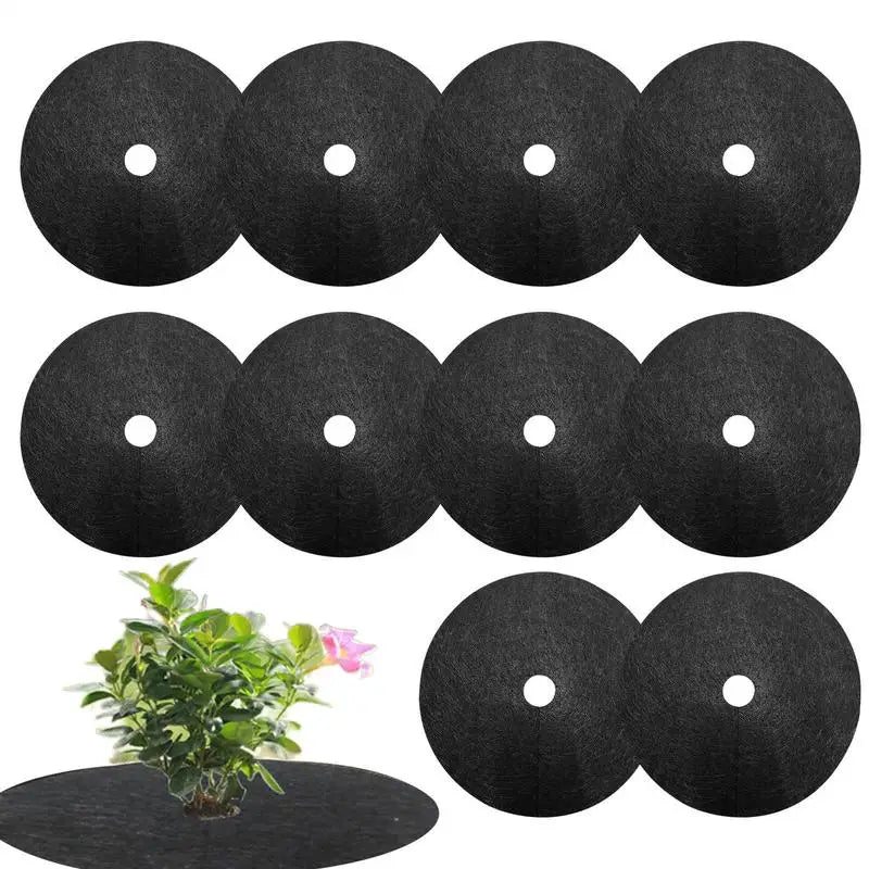 10pcs Weeds Barrier Mats Non Woven Tree Mulch Ring Thickened Tree Protectors Mat Black Mulch Reusable Tree Rings Landscaping
