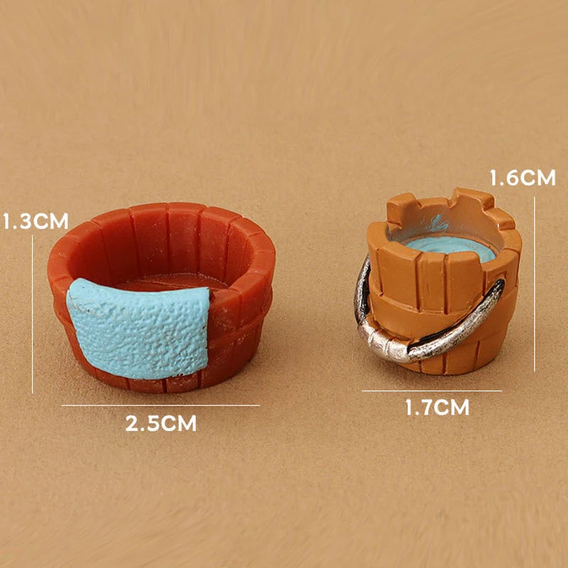1set Mini Simulation Water Basin Bucket Decoration Miniature Model Doll House Model Landscape Accessories Ornaments