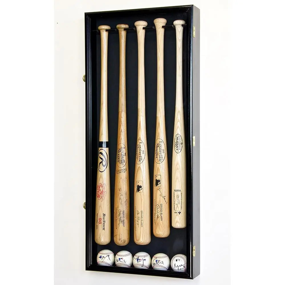 5 Baseball Bat Display Case Cabinet Holder Wall Ra W/98% Uv Protection - Lockable