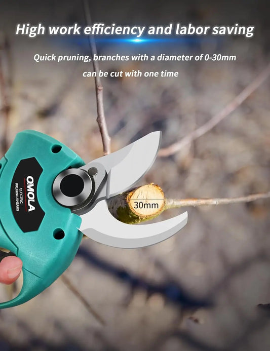 Electric Pruning Shears,cordless pruner with 2 PCS Rechargeable 21V 2Ah 2000mA Lithium Battery Powered and 2 Blades，1.2Inch/30mm