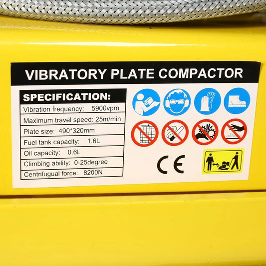 2.5HP Plate Compactor Gas 79.7CC 8200N Force Construction Concrete Tamper Machine Power Paver 19.3 x 12.6" Plate Pavement Compac