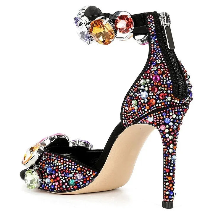 2025 Women Open Toe Rhinestones Sandals Women  New Designer Sexy High Heels Sandals Female Shoes Summer Heeled Sandals 44