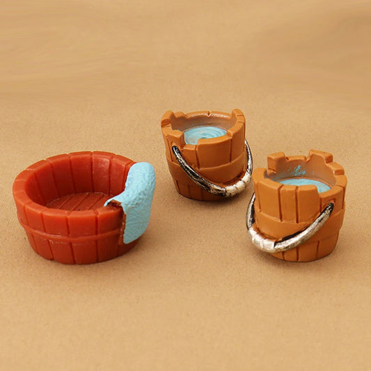 1set Mini Simulation Water Basin Bucket Decoration Miniature Model Doll House Model Landscape Accessories Ornaments