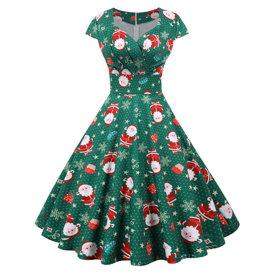 Christmas short sleeve dress women