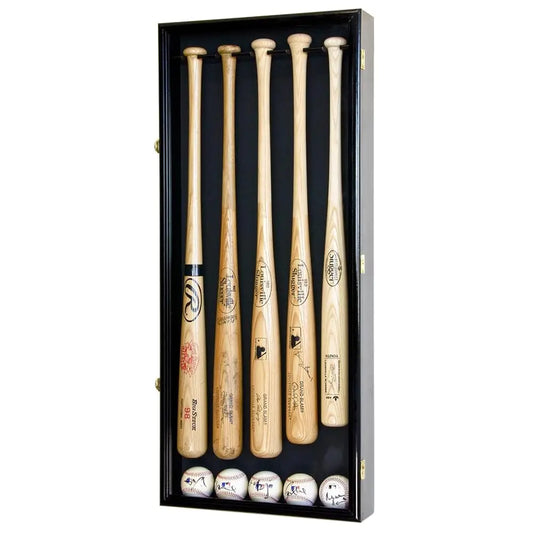 5 Baseball Bat Display Case Cabinet Holder Wall Ra W/98% Uv Protection - Lockable