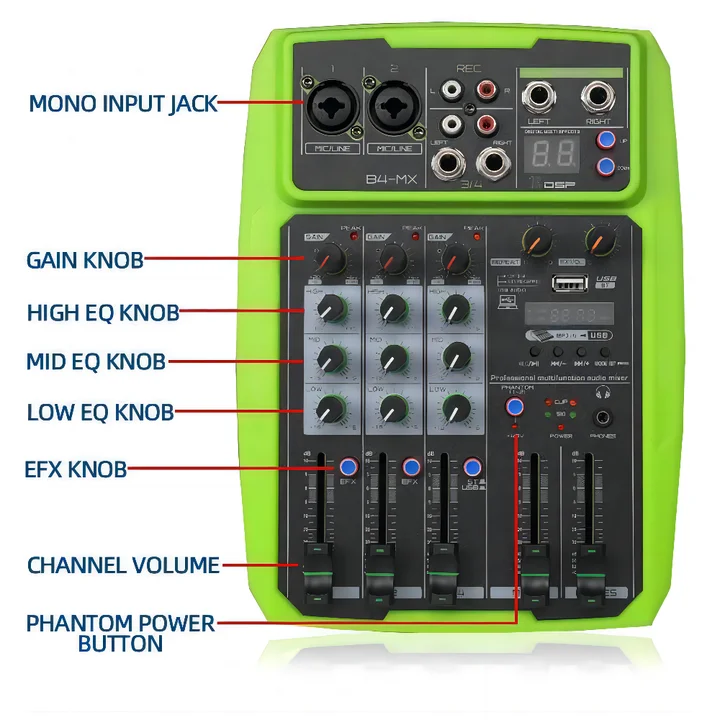 Factory Professional 4 Channels Audio Mixer Wireless Connection Audio Mixer With Sound Card for Live Streaming