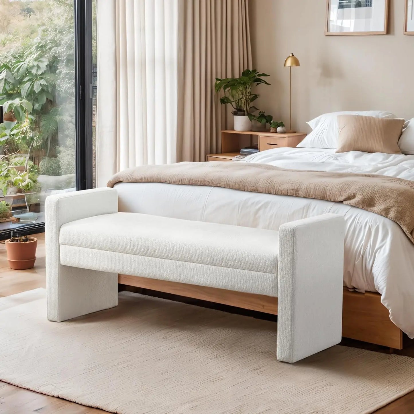 51" Bedroom Bench, End of Bed Benchs, Fabric Ottoman Benches, Entryway Benchs, Comfy Modern Bench, Bed Benches for Foot