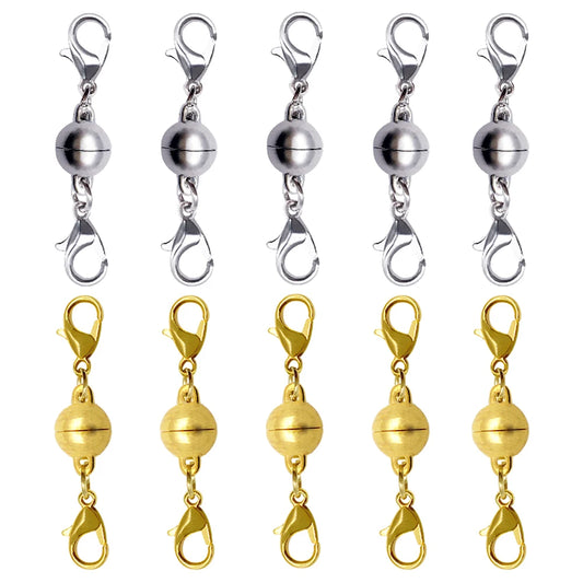 10 Pairs Necklace Magnet Connector Gold Siver Cylindrical Magnetic Clasp Connectors For Jewelry Making Necklace Bracelet