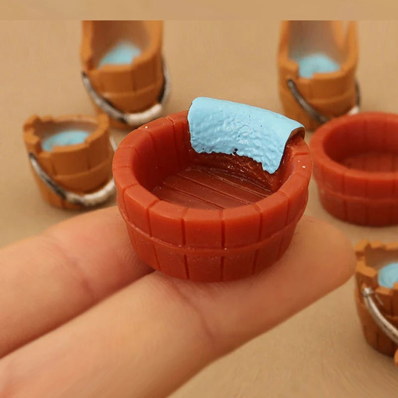 1set Mini Simulation Water Basin Bucket Decoration Miniature Model Doll House Model Landscape Accessories Ornaments