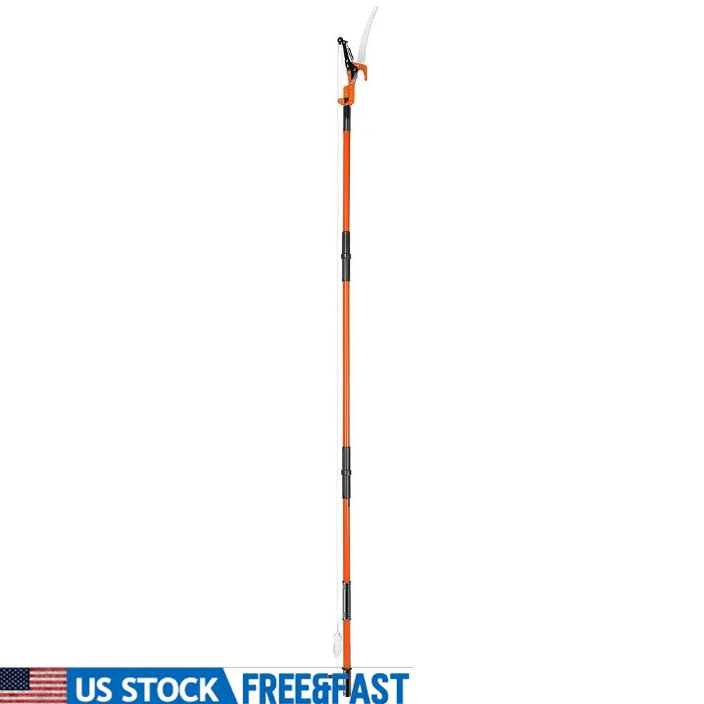 Extendable Manual Pole Saw 7.3-27ft Fiberglass Tree Pruner Sharp Blade Double Lock Joint Easy Use High Low Branch Cutting