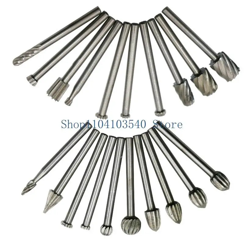 02DC 20PCS 3mm Shank HighSpeed Steel Rotary Burr Set Deburring Polishing Tools Bit for Dremel Accessories Rotary Burrs 39mm