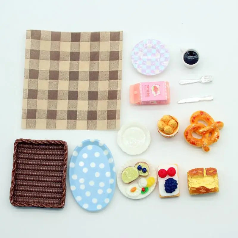 1Set Dollhouse Mini Breakfast Play Dim Sum Bread Jam Plate Model Miniature Kitchen Cooking Baking Model DIY Doll Accessories
