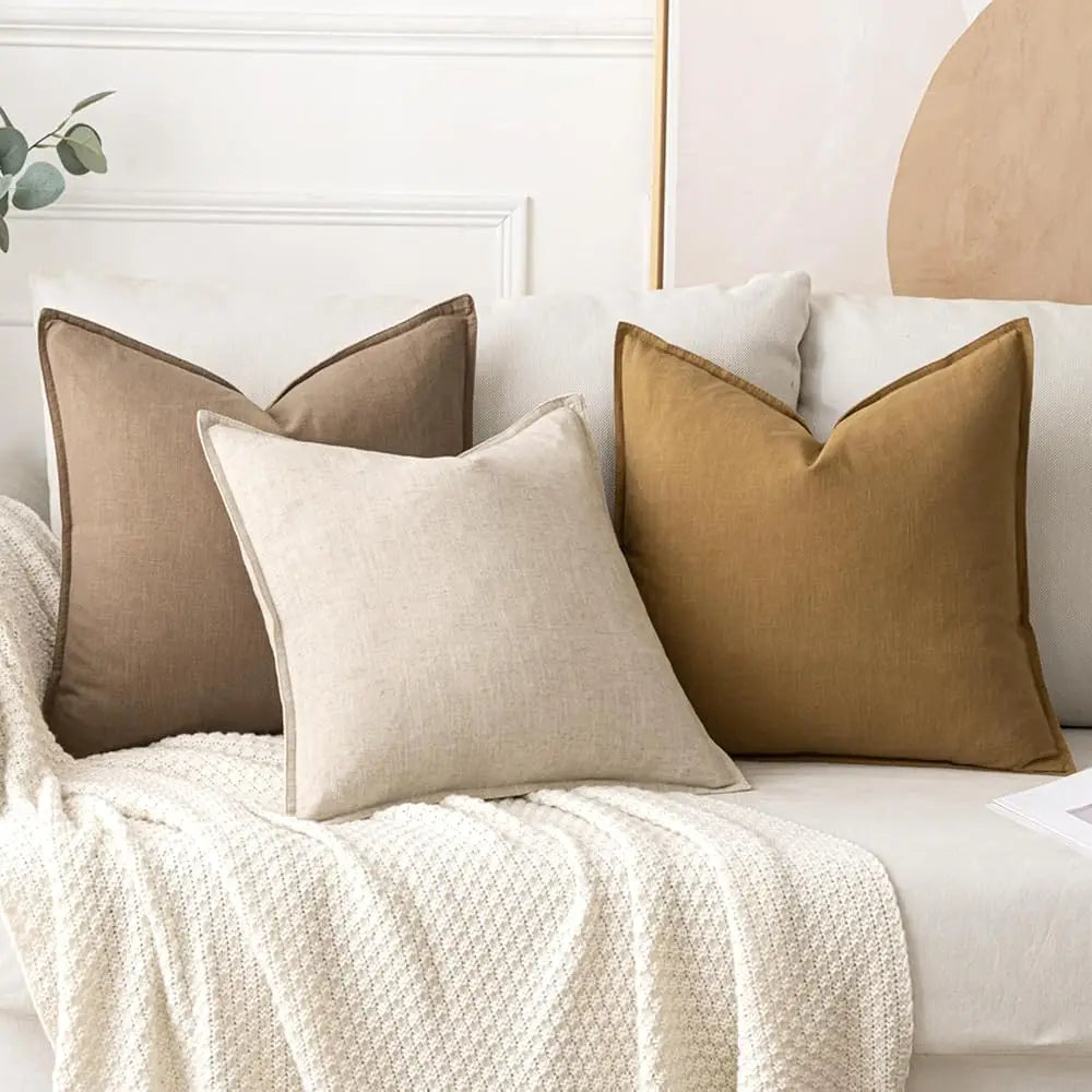 Decorative Linen Pillow Covers 24X24 H Natural Beige Boho Farmhouse Neutral Couch Throw Pillows For Bed Pa Of 2 Accent