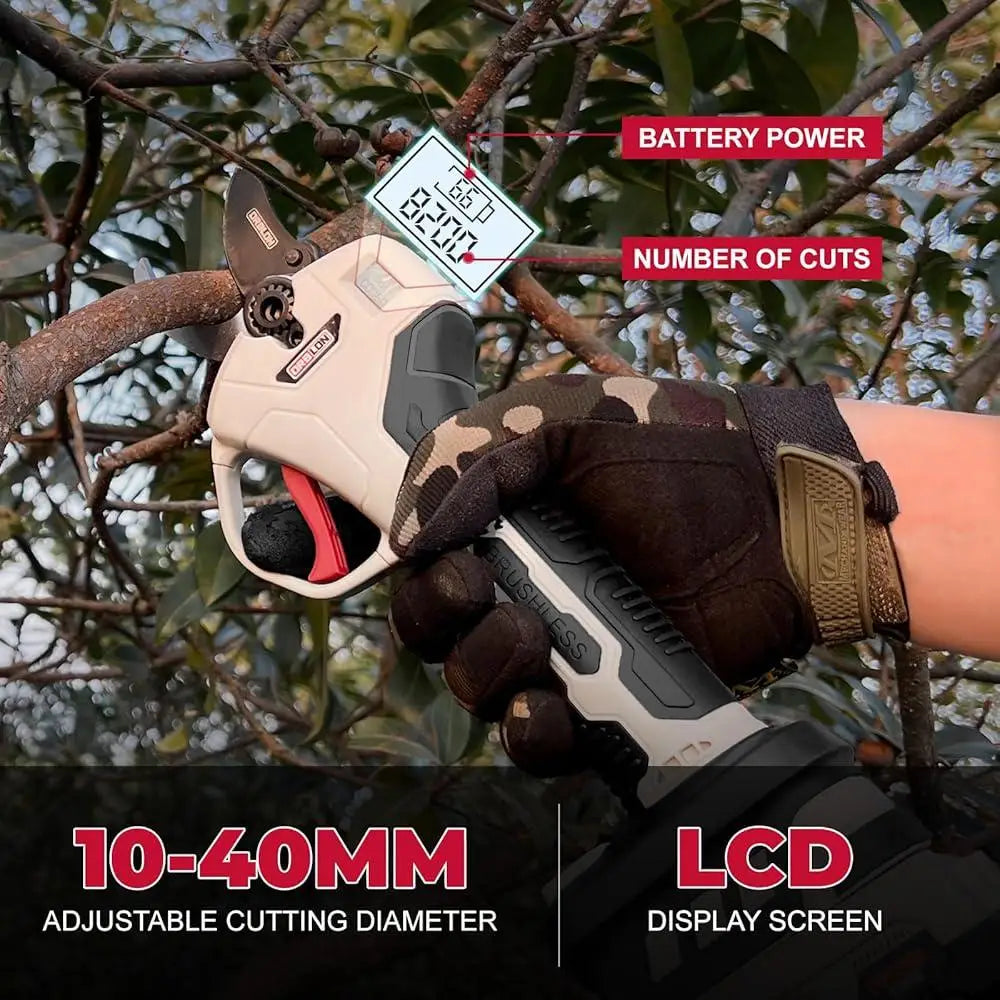 Cordless Electric Pruning Shears Brushless Motor SK5 Blades LCD Display Ergonomic Handle Smart Battery Life Fast Cutting Pruner