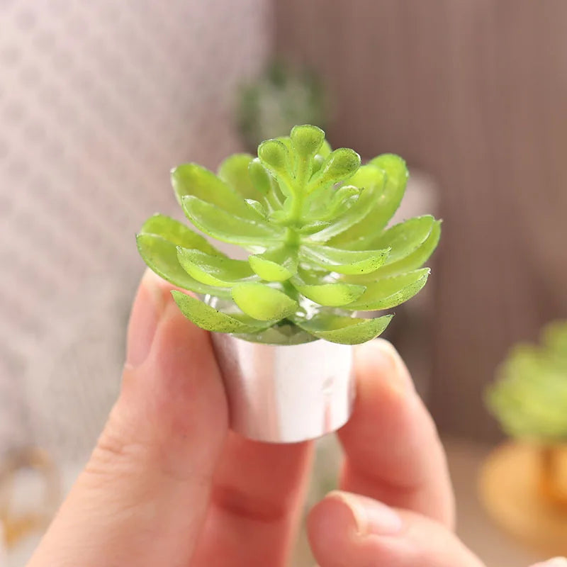 1pcs Mini Plant Gold Silver Flowerpot Miniature Simulation Succulent Plants Toy Play Dollhouse Room Garden Art Accessories