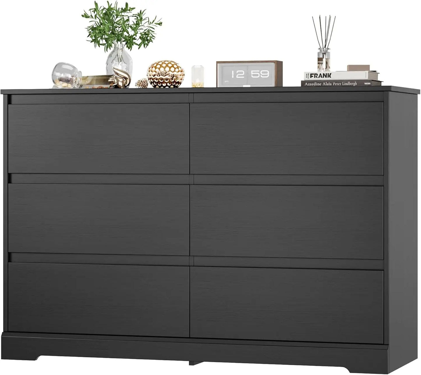 6 Drawer Double Dresser, Black Dresser, Modern 6 Chest of Drawers with Deep Drawers, Wide Storage Organizer Cabinet