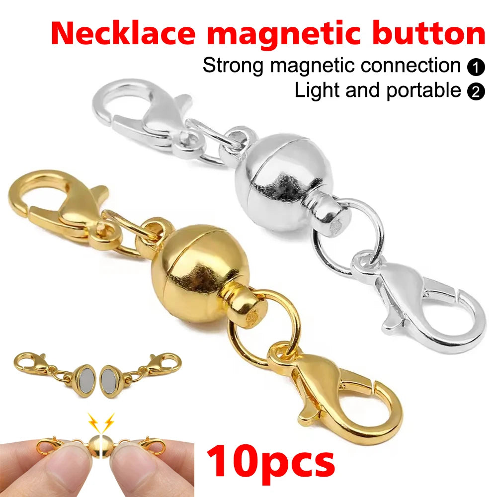 10 Pairs Necklace Magnet Connector Gold Siver Cylindrical Magnetic Clasp Connectors For Jewelry Making Necklace Bracelet