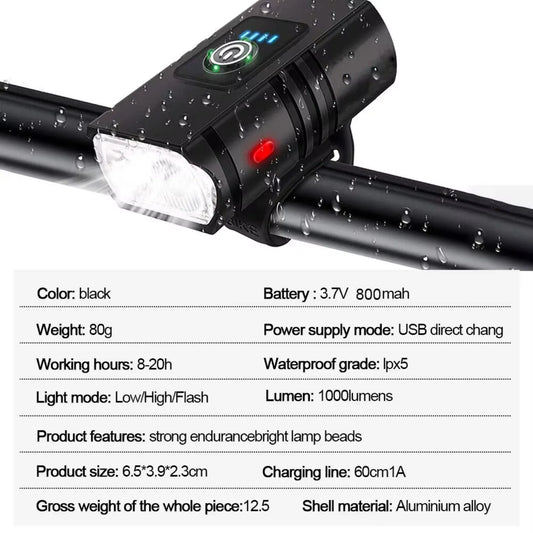 BK02 Bike Light USB Rechargeable T6  Bicycle Lights 6 Modes MTB Flashlight Bicycle Headlight  Cycling Bicycle Front Lamp