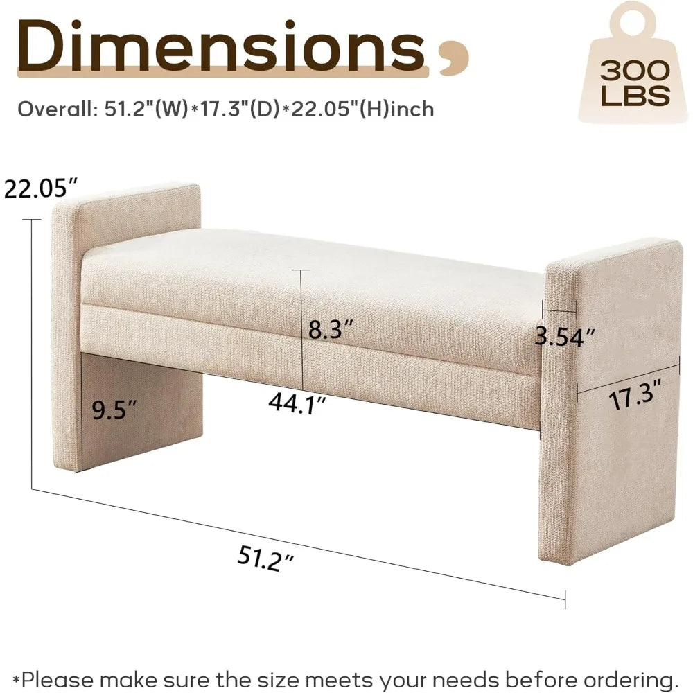 51" Bedroom Bench, End of Bed Benchs, Fabric Ottoman Benches, Entryway Benchs, Comfy Modern Bench, Bed Benches for Foot