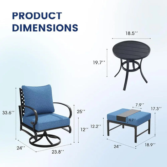 5 Pieces Patio Furniture Set With Small Round Table, Metal Outdoor Conversation Set Of 2 Swivel Sofa Chairs With Ottomans For