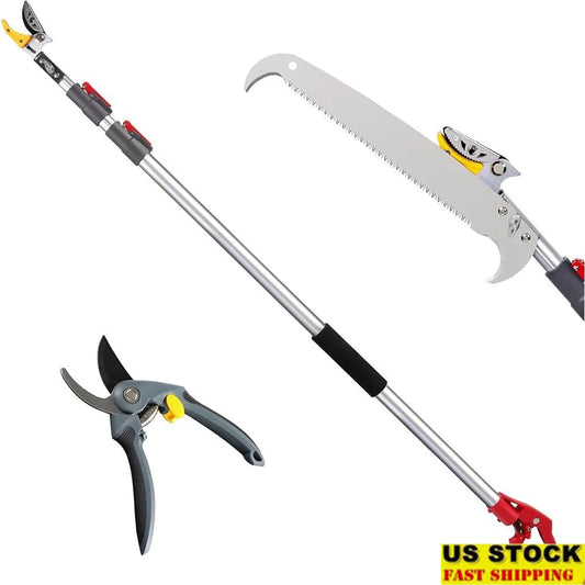 Extendable Tree Pruner 4.6-10ft with Carbon Steel Blades Cut and Hold System Lightweight Aluminum Handle Garden Use