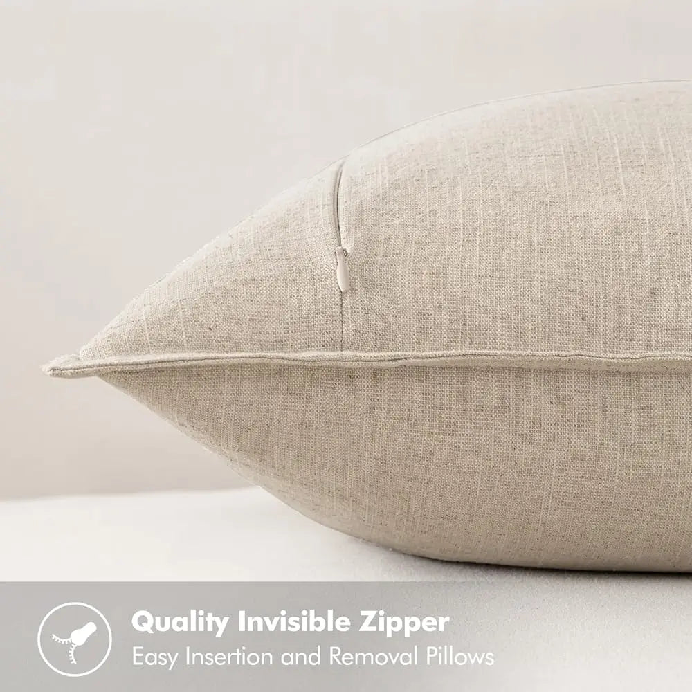 Decorative Linen Pillow Covers 24X24 H Natural Beige Boho Farmhouse Neutral Couch Throw Pillows For Bed Pa Of 2 Accent
