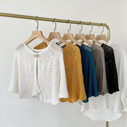 Air-conditioned Room Ice Silk Knitted Shawl Elegant Socialite Outer Wear Pearl Neck Guard Waistcoat