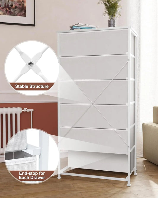 Crestlive Products Dresser For Bedroom With 6 Drawers, Tall Chest Of Drawers, White Dressers Bedroom Furniture, Storage