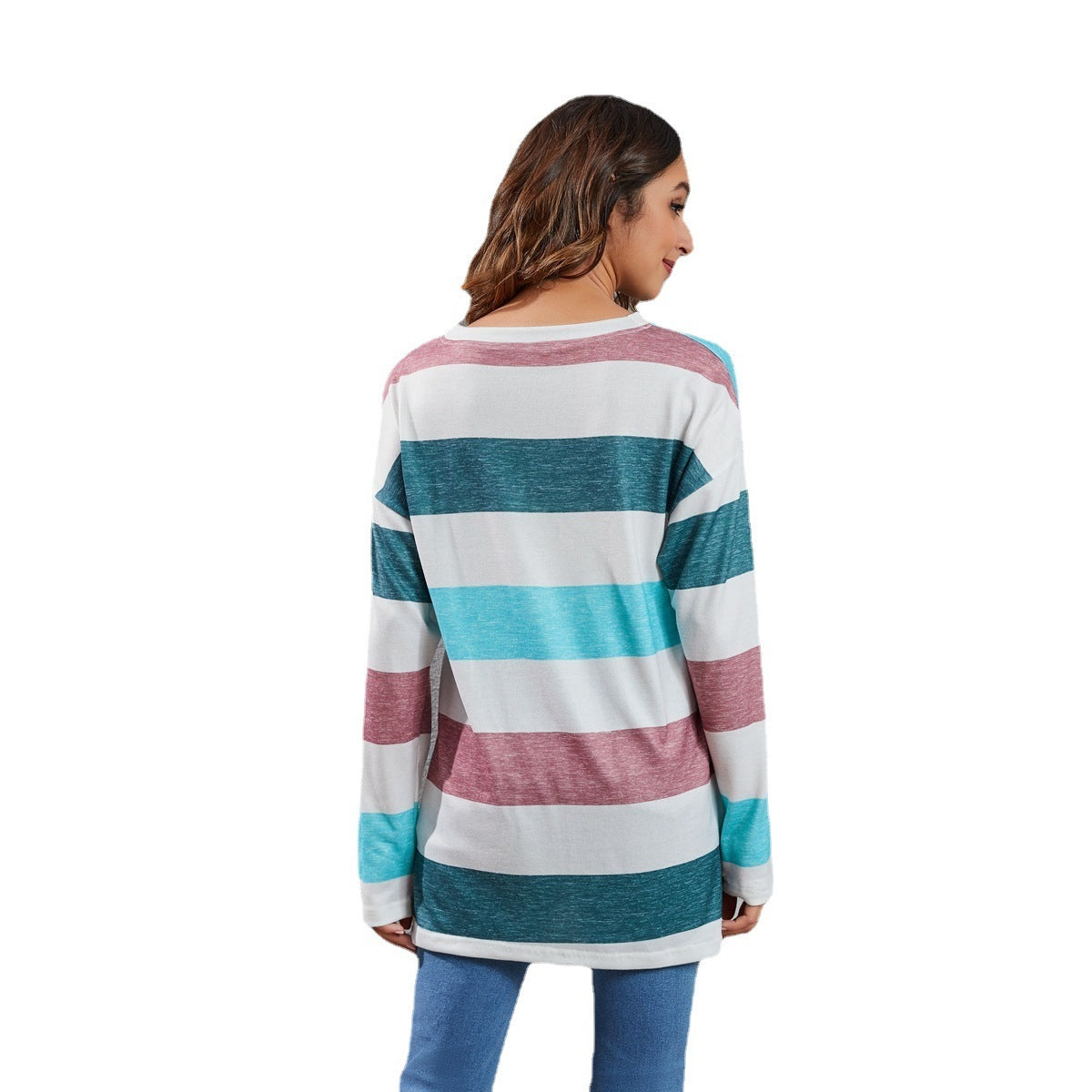 European And American Round Neck Multi-color Stripe Sweater