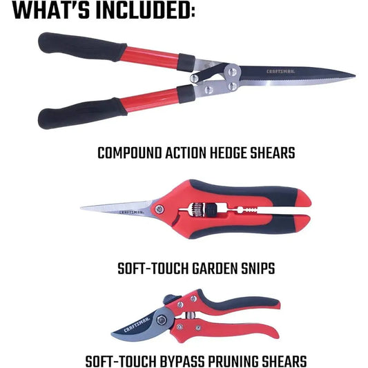3 Piece Trimming Sculpting Set Bypass Pruning Shears Garden Snips Hedge Shears Ergonomic Soft Touch Garden Tools