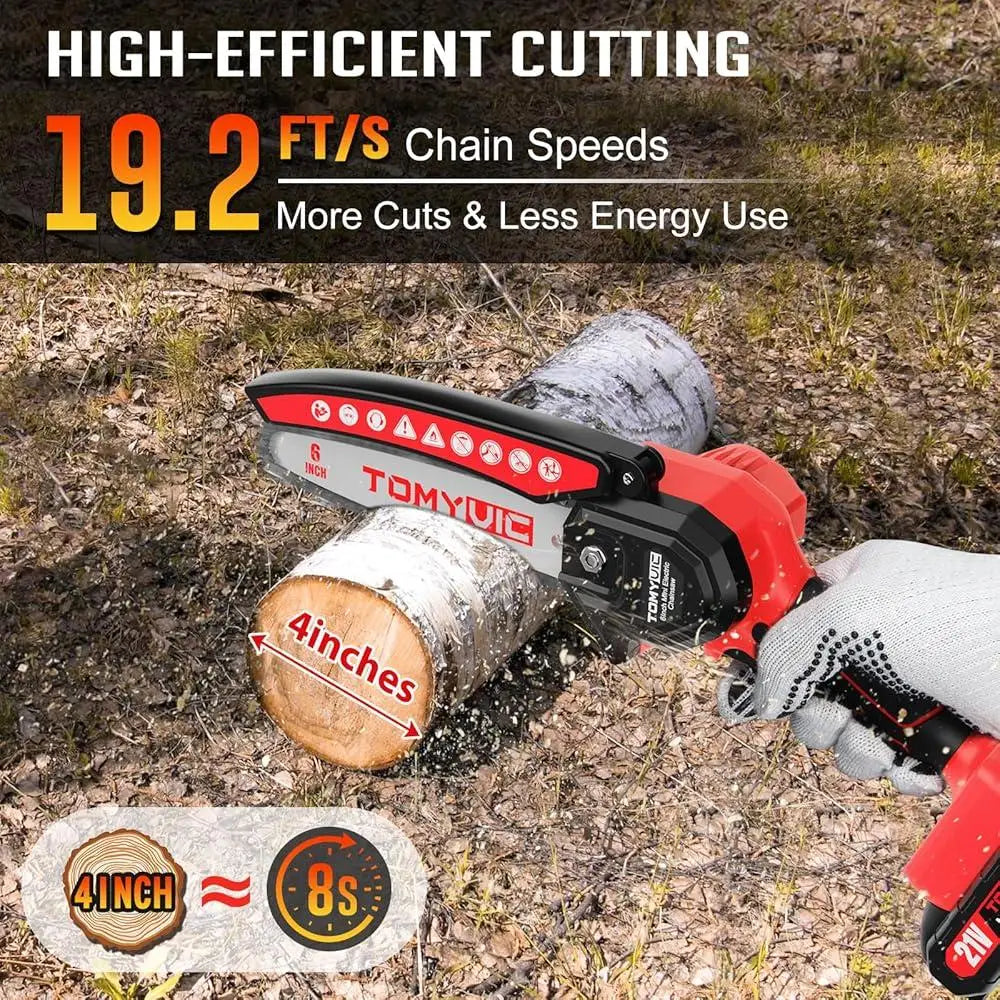 Cordless Mini Chainsaw 6 Inch Battery Powered Handheld Chainsaw Tree Trimming Branch Cutting with Dual Batteries and Accessories