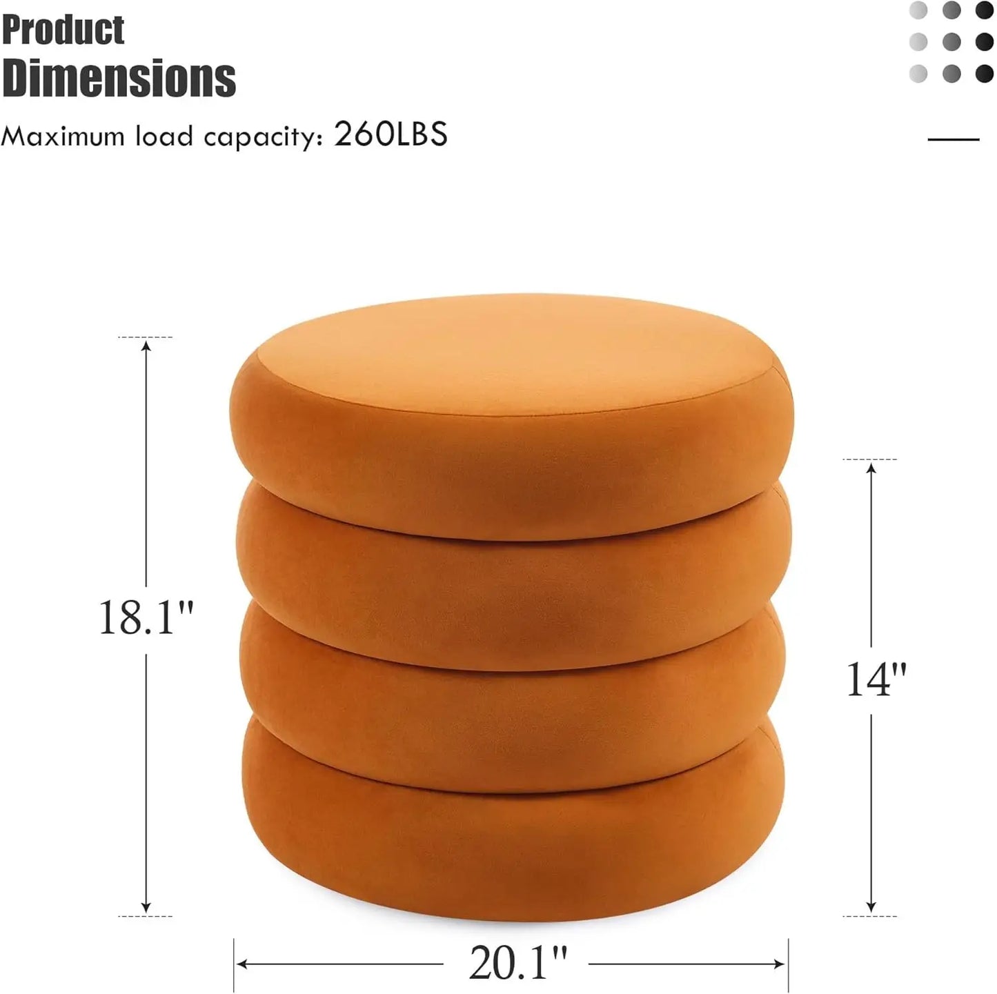 20.1'' Storage Ottoman Round, Velvet Pouf Ottoman Foot Rest With Removable Lid, Modern Orange Vanity Stool Seating For Girls