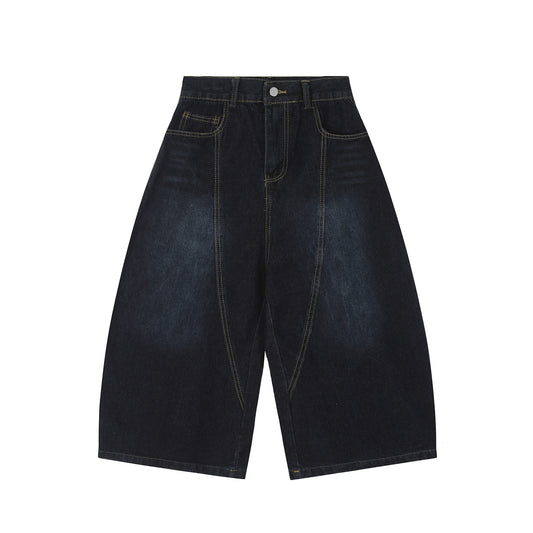 American Retro Loose Embroidered Washed Denim Trousers