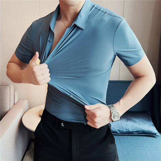 Fashion Ice Silk Seamless Men's Short-sleeved Shirt