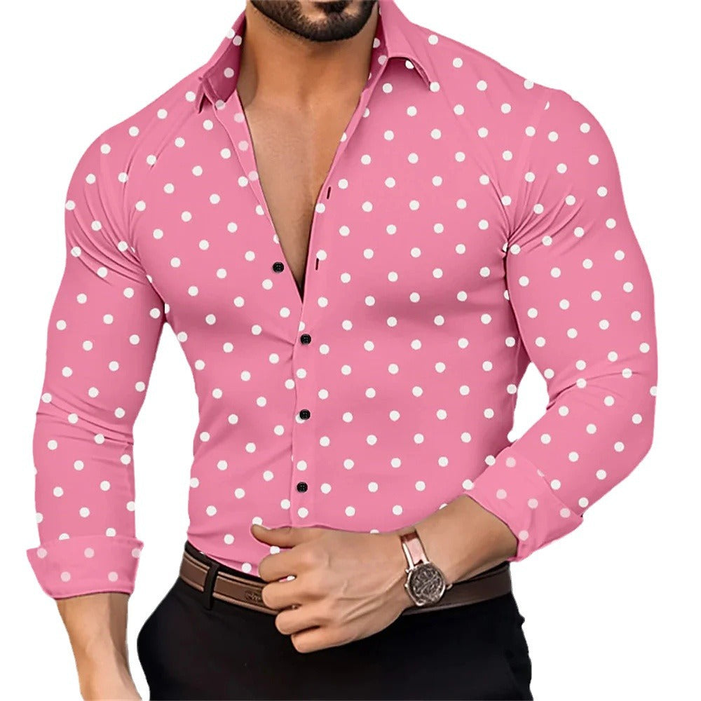 3D Polka-dot Loose-fitting Long Sleeve Printed Shirt